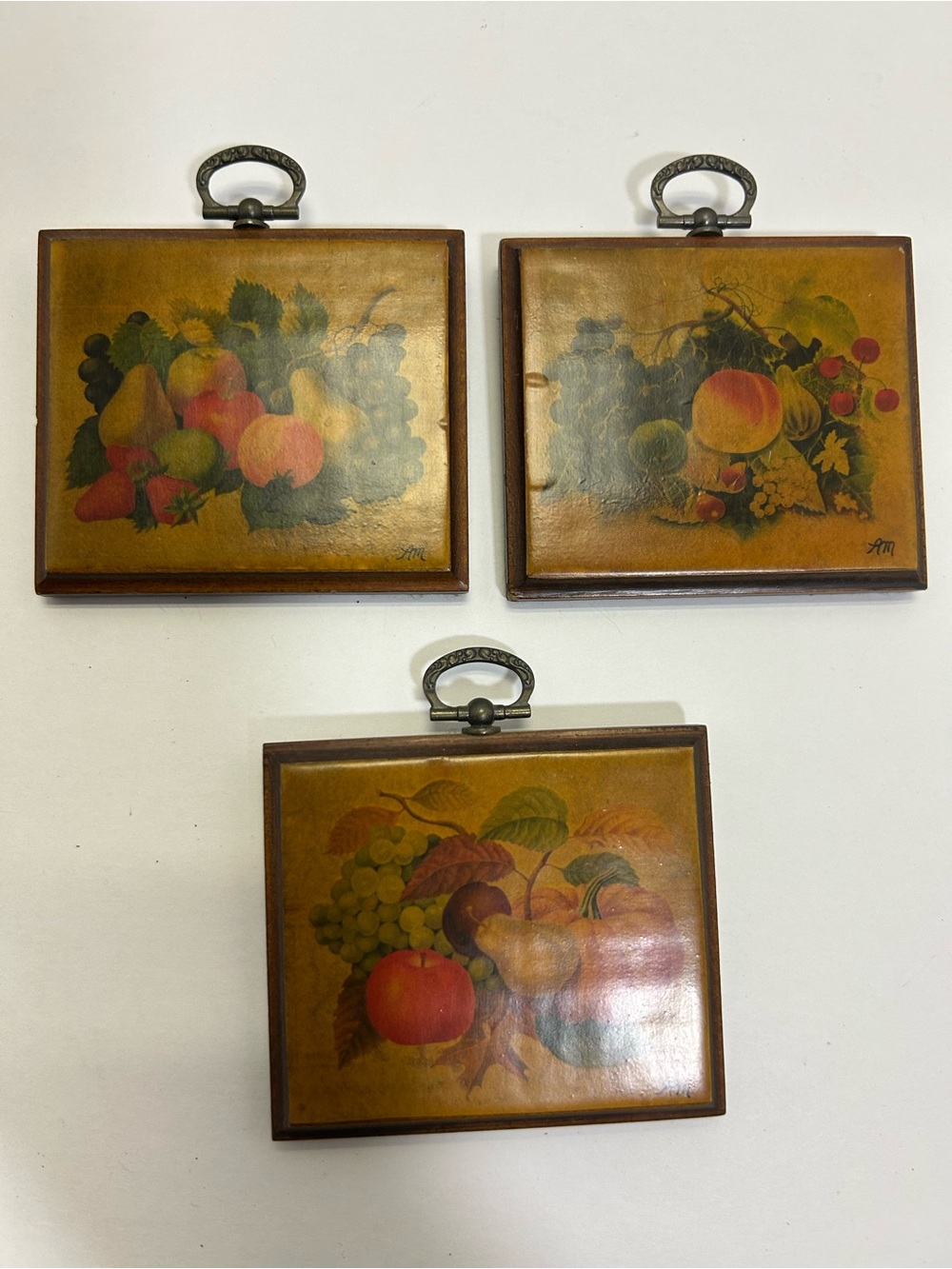 Vintage Decoupage Fruit Still Life Mini Wall Plaques wood Set of 3 gallery wall